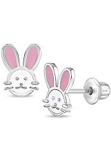 delightful silver bunny rabbit stud children's earrings
